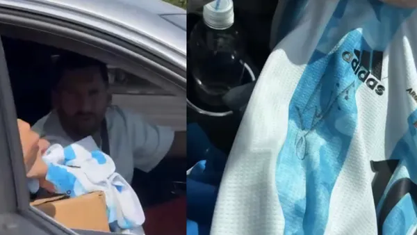 After being recognized as a fan at a traffic light, Messi agreed to sign his shirt in his own car.