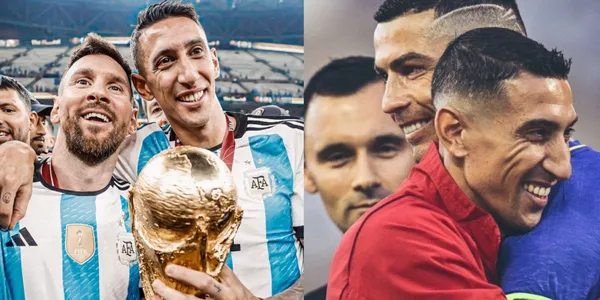 Angel Di Maria with Lionel Messi and Cristiano Ronaldo