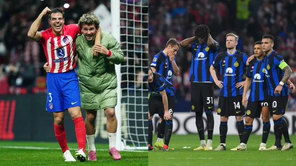 Antoine Griezmann insults an Inter Milan player during the penalty shootout yesterday.