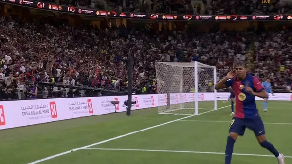 At the 22nd minute, Lamine Yamal had a great individual play to score the 1-1 in the final of the Spanish Super Cup