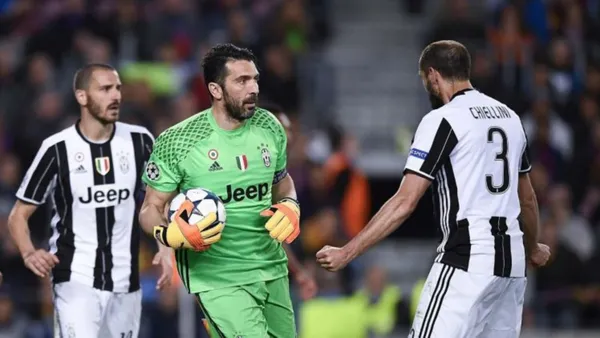 Bonucci, Chiellini and Buffon playing for Juventus.