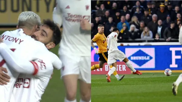 Bruno Fernandes scores the goal that puts Manchester United in front.