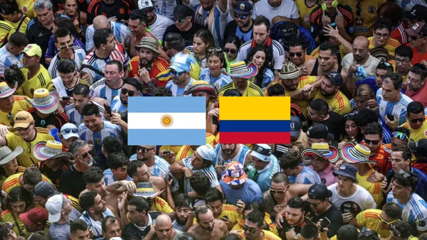 Colombian and Argentina fans are trying to enter the Hard Rock Stadium. (Source: Optus Sports)