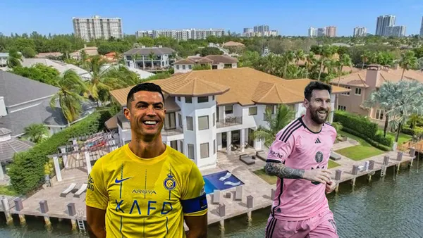 Cristiano Ronaldo and Lionel Messi celebrate their goals.