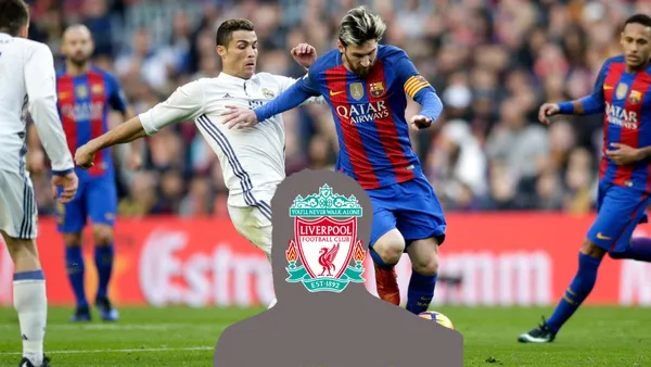 Cristiano Ronaldo and Lionel Messi fight for the ball in El Clasico in the 2016/17 season.