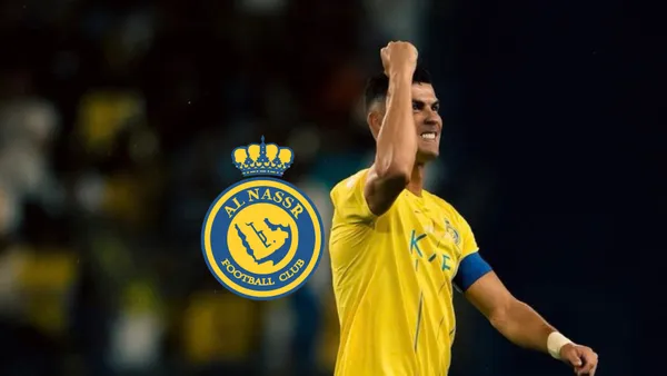 Cristiano Ronaldo celebrates Al Nassr's win last night in Saudi Arabia.