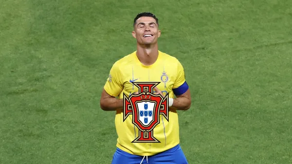 Cristiano Ronaldo celebrates his Al Nassr goal by doing the "sleep" celebration.