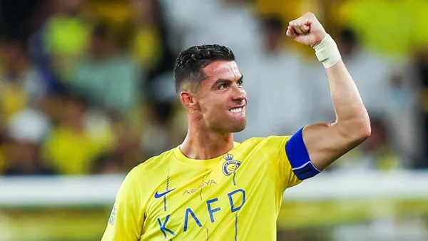 Cristiano Ronaldo celebrates his goal with Al Nassr in Saudi Arabia.