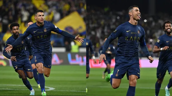 Cristiano Ronaldo celebrates his goals with Al Nassr as he scored a hat-trick in the first half.