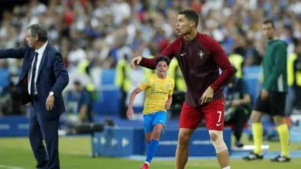 Cristiano Ronaldo giving instructions to his Portugal national team teammates.