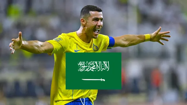 Cristiano Ronaldo happy as Al Nassr scores a goal in Saudi Arabia.