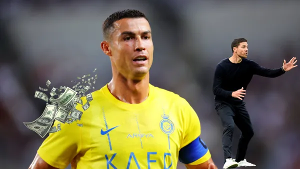 Cristiano Ronaldo working hard on the pitch for Al Nassr in Saudi Arabia.