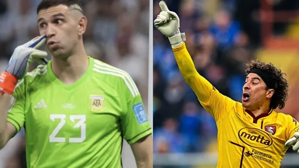Dibu Martinez with the Argentina jersey and Guillermo Ocho with Salernitana jersey.
