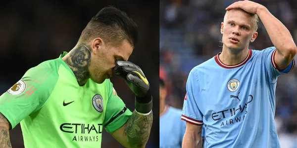 Erling Haaland and his curious reaction to Ederson´s surreal mistake.