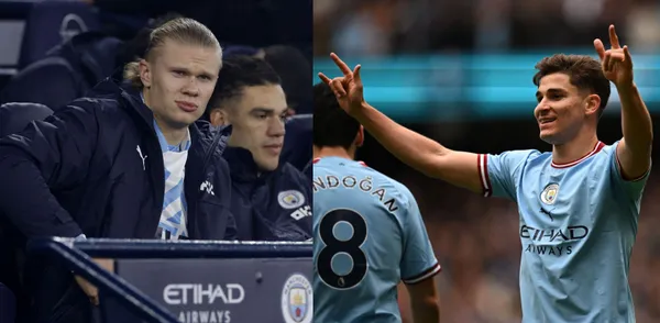 Erling Haaland is not available vs Man City, however, cameras are still aware of him.