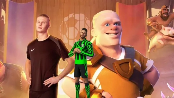 Erling Haaland poses for a picture for the Clash of Clans announcement while Neymar had a Fortnite character.