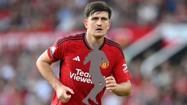 Harry Maguire concentrated while playing for Manchester United.