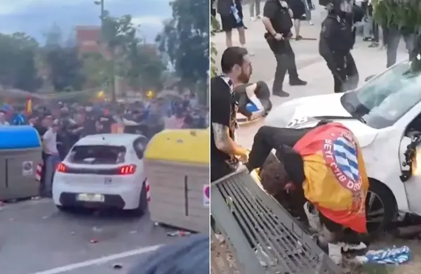 HOLY SMOKES! Car Plows Through Fans Before Barcelona Derby - You Gotta See This Chaos.