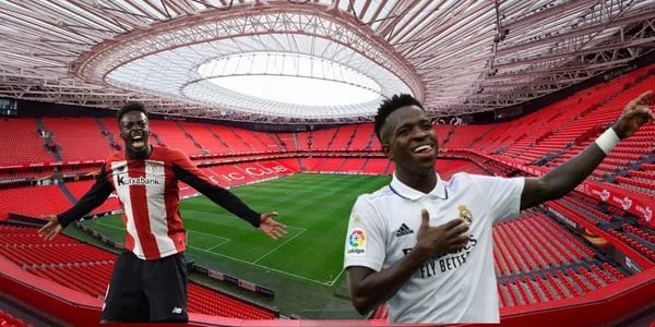 Iñaki Williams and Vinicius Jr. celebrate their goals with the background of the San Mames.