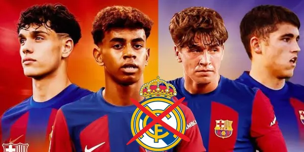 Jóvenes del Barca y escudo del Madrid/FOTO: Sport