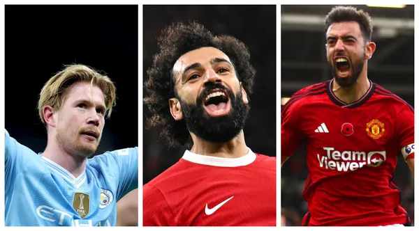 Kevin de Bruyne, Mohamed Salah and Bruno Fernandes