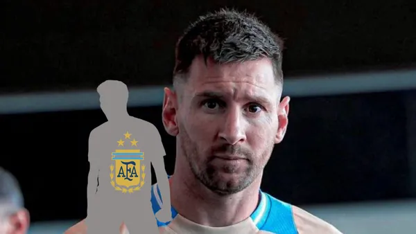 Lionel Messi looks serious while wearing the Argentina national team jersey and a mystery player has the Argentina national team badge on him.