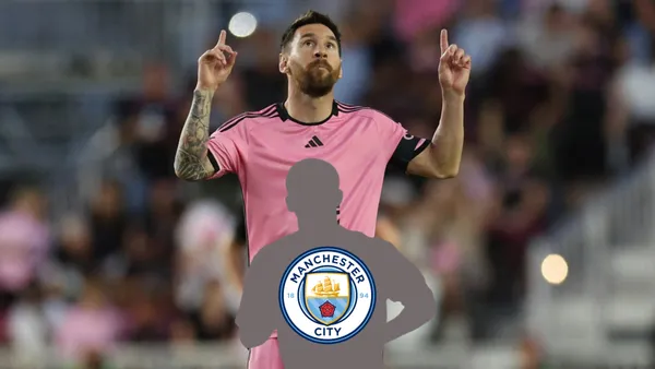 Lionel Messi puts to the sky as his goal celebration for Inter Miami.