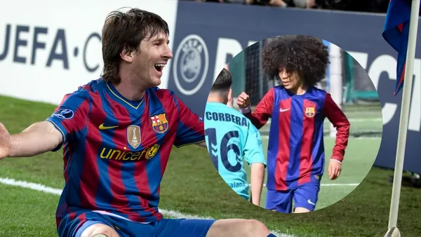 Lionel Messi y Adam Qaroual. Foto: redes de Barcelona e Instagram.