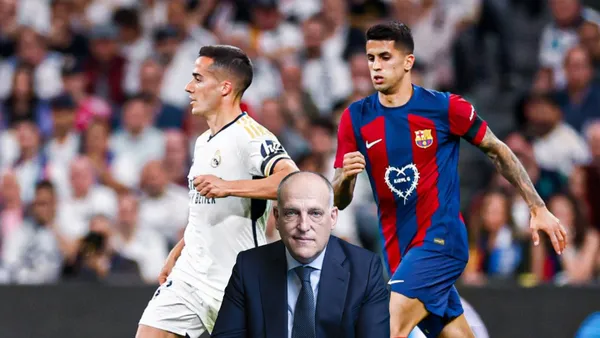 Lucas Vasquez and Joao Cancelo in El Clasico match at the Santiago Bernabeu.