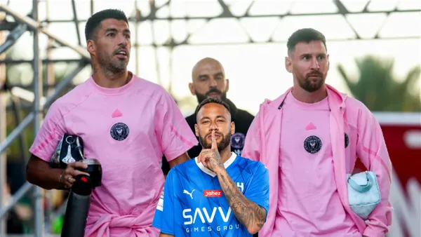 Luis Suarez and Lionel Messi arrive to the Inter Miami stadium while Neymar poses with an Al Hilal shirt.