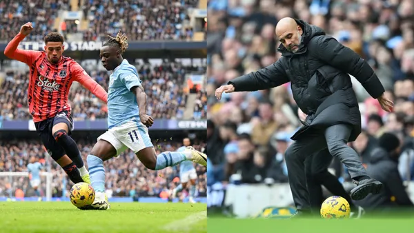 Manchester City and Everton currently drawing 0-0 at halftime.