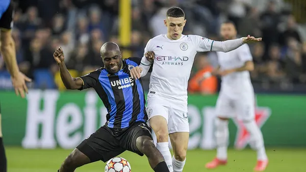 Manchester City are ahead by two goals at half time against Club Brugge, an opposition that troubled Paris Saint Germain.