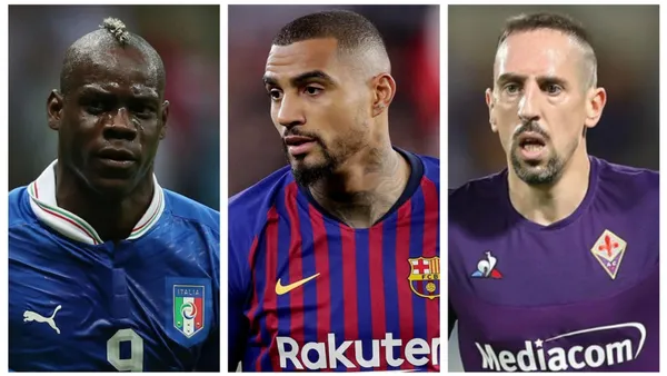 Mario Balotelli with Italy jersey, Kevin Prince Boateng with Barcelona jersey and Frank Ribery with Fiorentina jersey.