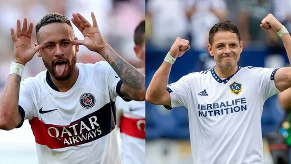 Neymar Jr. with the PSG jersey while Javie Hernández with the LA Galaxy jersey.