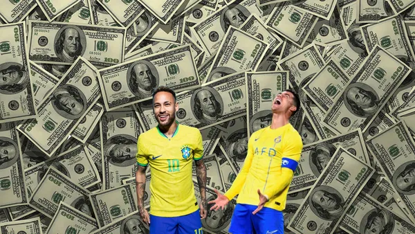 Neymar smiles as his poses with the Brazil national team kit.