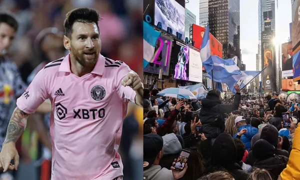 People at Times Square celebrated Lionel Messi goal vs Red Bulls