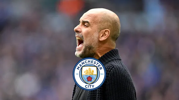 Pep Guardiola screams to his players during the Manchester City vs Chelsea game.
