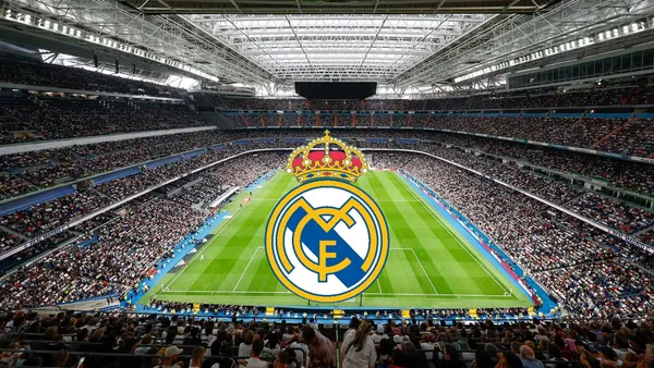 Real Madrid's Santiago Bernabeu filled with fans in their seats.