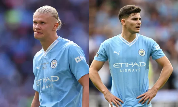 The reaction of the Manchester City players after the great performance of Julian Alvarez