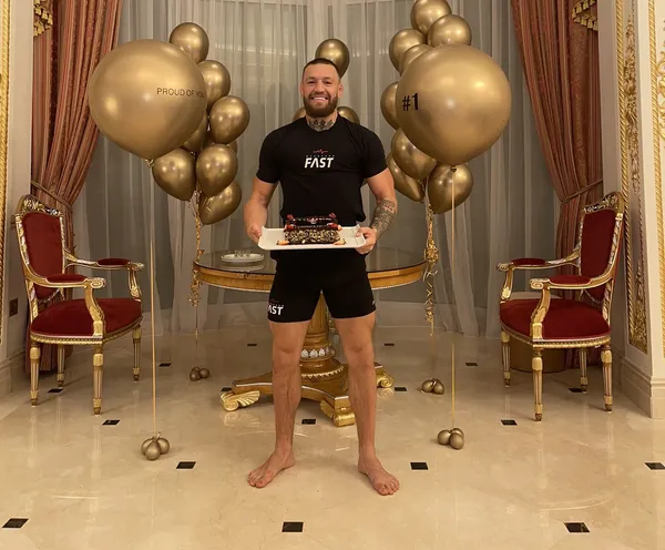 The UFC fighter held a mega-celebration at his Dubai mansion