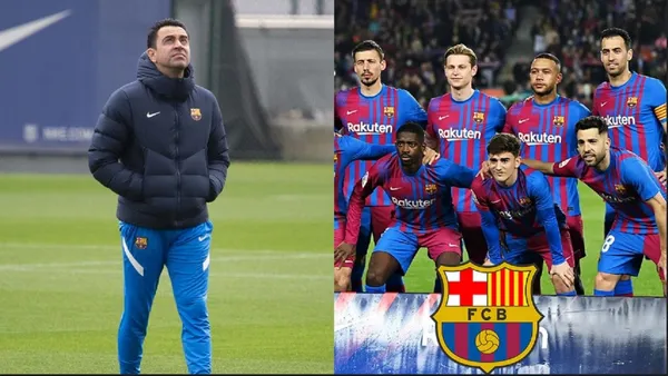 Xavi Hernandez´s funny reaction after he was saved by the referee.