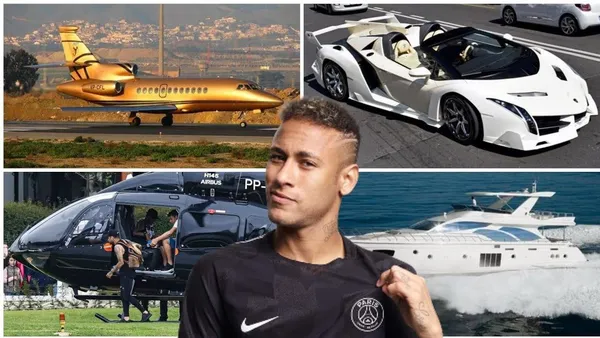 Yacht, gold, diamonds, supercars, helicopter, jet, mansion, hotel… Neymar has everything, and more.