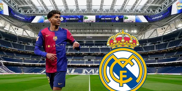 Yamal en el Bernabéu con el logo del Madrid/FOTO: Barcelo