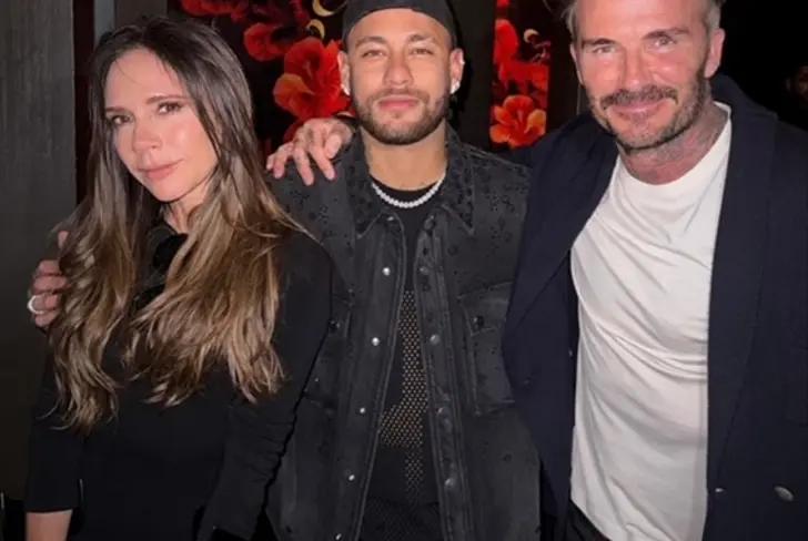 Neymar with David Beckham and Victoria Beckham.