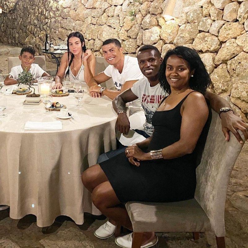 
   Cristiano Ronaldo with his family and Jose Semedo with Soraia Semedo 
 