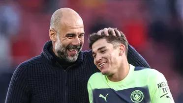 Pep Guardiola and Julián Álvarez