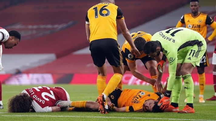 
   Raul Jimenez suffered a skull fracture in his collision with David Luiz 
 