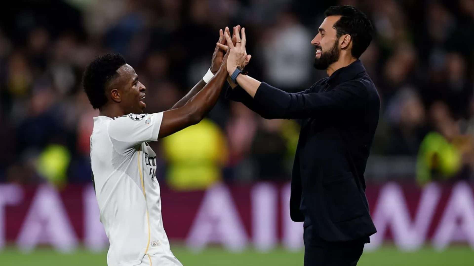 Álvaro Arbeloa and Vinícius Jr celebrating Real Madrid's goal against AS Monaco - Real Madrid