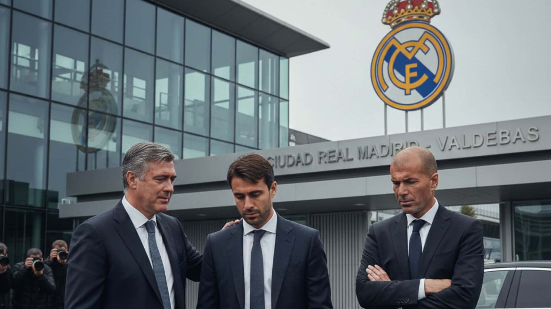 Ancelotti, Xabi Alonso and Zinedine Zidane, the lastest Real Madrid coaches - Picture created by AI