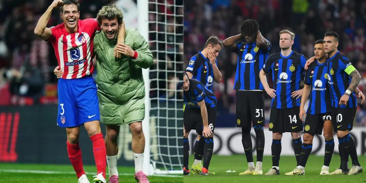 Antoine Griezmann insults an Inter Milan player during the penalty shootout yesterday.